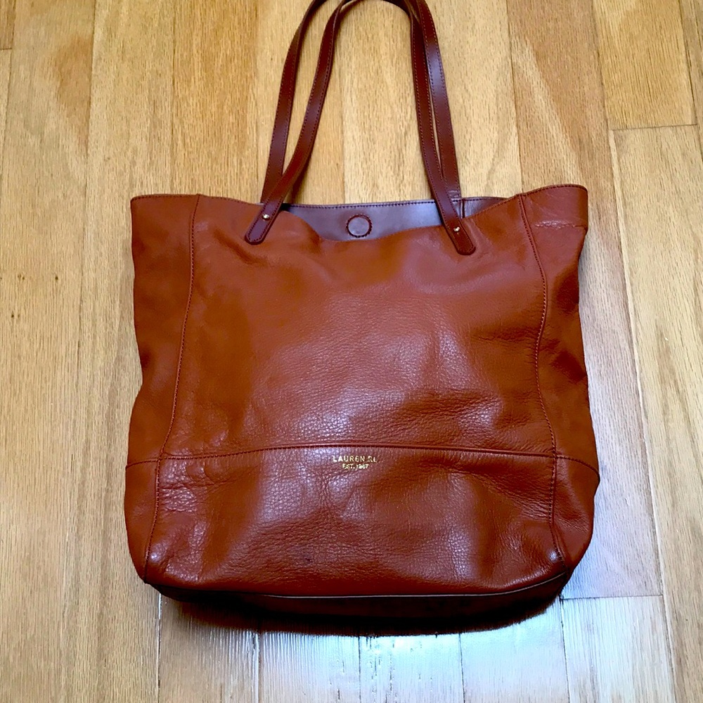 REAL leather cognac color tote Lauren by Ralph Lauren